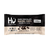 Hu dark chocolate chips front packaging showing organic label and weight for clean choice