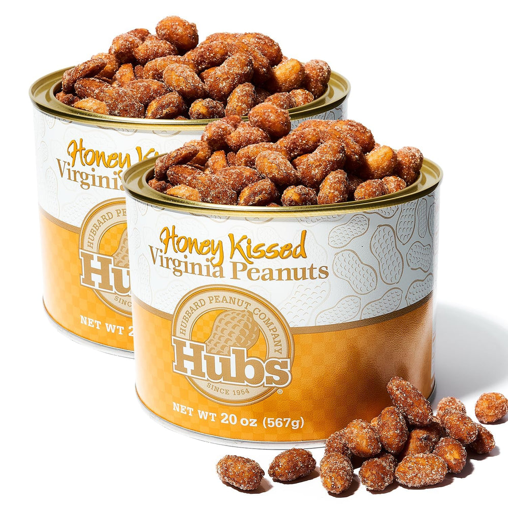 Hubs front tin clearly showing brand and honey kissed flavor for freshness