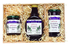 Huckleberry Haven front packaging in plywood crate showing trio and gift-ready appeal