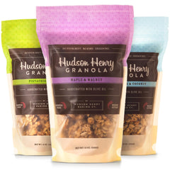 Hudson Henry front packaging showing three 12 oz bags for easy pantry stocking