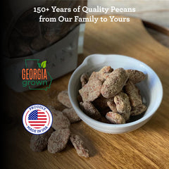 Hudson Pecan Company close-up of praline glaze highlighting crunchy texture and sweet taste