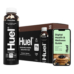 Huel Black Edition front bottle showing label and convenience benefit