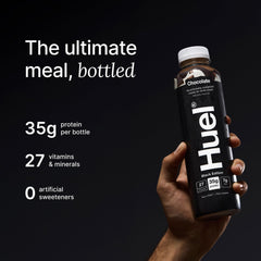 Close-up of Huel bottle texture highlighting sturdy packaging and portability