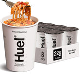 Huel front packaging of Hot & Savory Spicy Gochujang showing bold branding and convenience