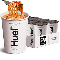 Huel front packaging of Hot & Savory Spicy Gochujang showing bold branding and convenience