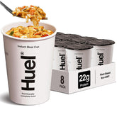 Huel front packaging showing Thai Noodles and quick meal benefit