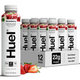 Huel ready-to-drink front bottle showing label and convenience benefit