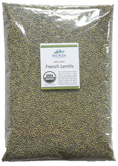 Hunza front pouch displaying 5 lb organic lentils and resealable convenience