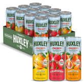 Huxley front can variety pack showing branding and benefits