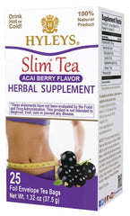 HYLEYS box front showing acai slim tea and benefits