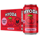 HYODA front packaging showing 12-pack cans and clean hydration benefits