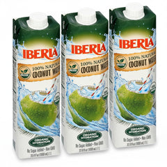 Iberia front packaging showing 1L bottle and pack of three, refreshing hydration