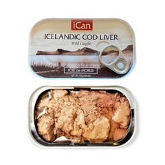 ICAN open can with cod liver in oil highlighting ready-to-eat convenience