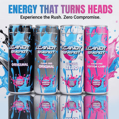 I.CANDY Energy poured into glass showing clear texture and crisp refreshing appearance