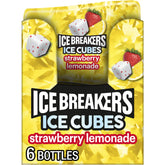 Ice Breakers bottle front packaging showing strawberry lemonade flavor and resealable cap for freshness