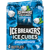 Ice Breakers bottle front view showing peppermint gum and resealable cap for freshness