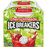 Ice Breakers tin front view showing cherry limeade branding and portability benefit