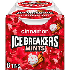 Ice Breakers front tin showing cinnamon label and compact design for convenience