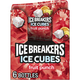 Ice Breakers front packaging showing six fruit punch cube bottles for easy storage and sharing