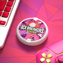 Ice Breakers tin held in hand showing compact size and pocket-friendly benefit