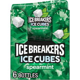 Ice Breakers spearmint front packaging showing six cube bottles and label benefit
