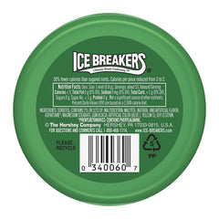 Ice Breakers opened puck top view displaying spearmint mints inside