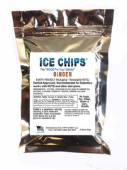 ICE CHIPS ginger front pouch showing resealable bulk packaging and freshness