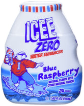 Icee front packaging bottle showing blue raspberry flavor and portable design benefit