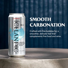 Icelandic Glacial can open pouring into glass to show easy single-serve convenience
