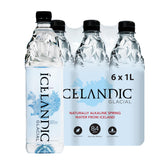 Icelandic Glacial front packaging showing six 1L bottles and easy storage benefit