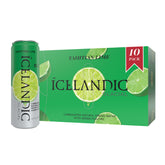 Icelandic Glacial front packaging shows Tahitian lime cans and refreshing clarity