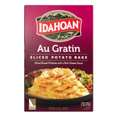 Idahoan front packaging showing au gratin pouches and brand trust