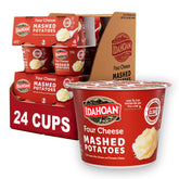 Idahoan front packaging showing four cheese cup variety and convenience
