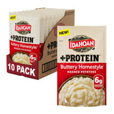 Idahoan front packaging showing buttery homestyle +protein benefits