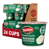 Idahoan front packaging showing roasted garlic flavor and multi-count convenience