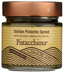 Il Colle Del Gusto jar front view showing pistachio spread and label, rich flavor