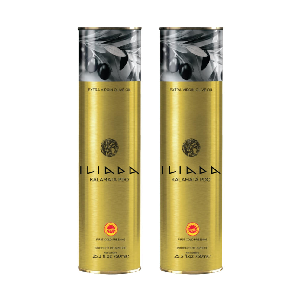 Iliada tin front packaging showing PDO badge and premium design for authenticity
