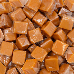 ILIKE! front of bag showing 2 lb vanilla caramel cubes and bulk value