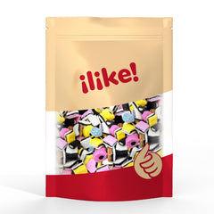 ILIKE! close-up of Allsorts texture showing layered licorice and fondant contrast