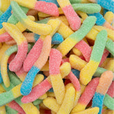 ILIKE! front packaging of 2 lb neon sour gummy worms showing colorful bag and quantity benefit