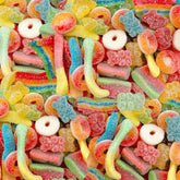 ILIKE! front packaging of 2 lb sour gummy mix, clear view benefits sharing