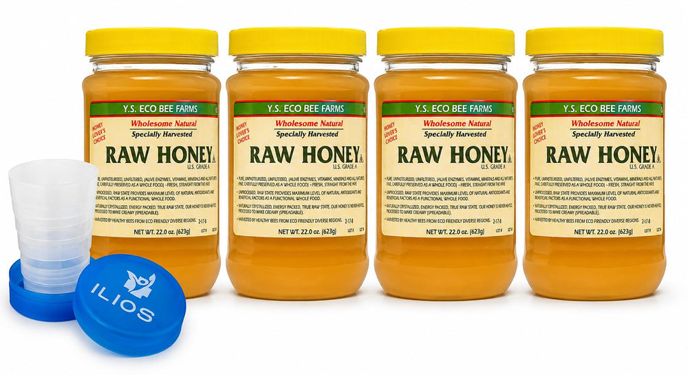 ILIOS Y.S. Eco Bee Farms front packaging jar showing label and size, preserves flavor