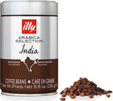 illy front packaging showing India Dark Roast and bold flavor benefits