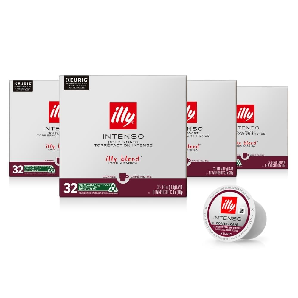 illy front packaging showing 32-count pod sleeve and bold branding for convenient storage