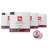 illy front packaging showing 32-count pod sleeve and bold branding for convenient storage