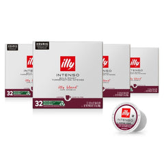 illy front packaging showing 32-count pod sleeve and bold branding for convenient storage
