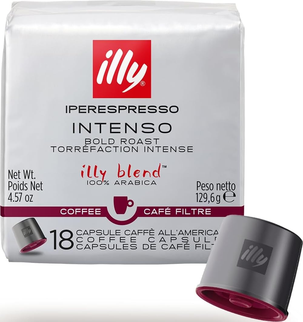 illy iper espresso front packaging showing 18-count pack and bold roast benefits