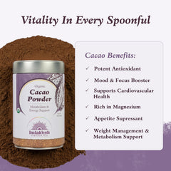 Imlak'esh Organics close-up of fine cacao powder texture, ideal for recipes
