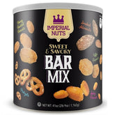 Imperial Nuts front packaging showing resealable bag and mix benefits