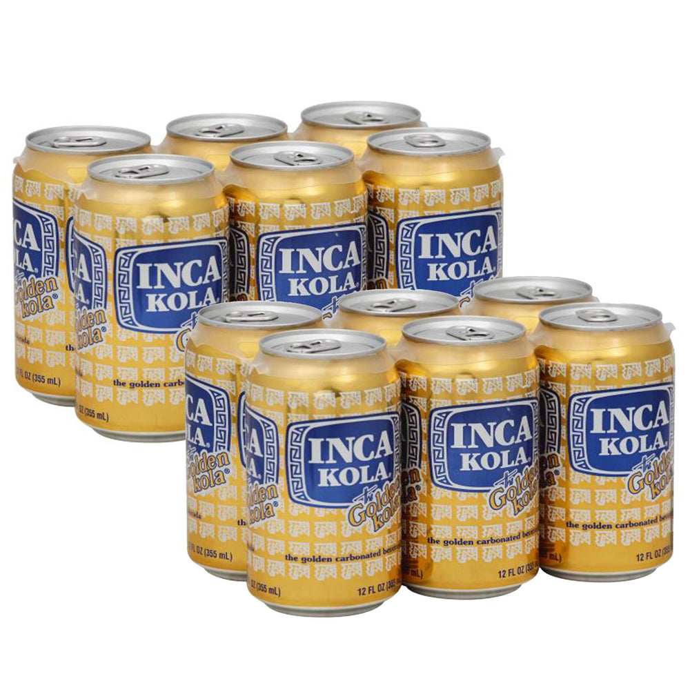 Inca Kola front-facing 12oz can showing label and bright golden color for instant recognition